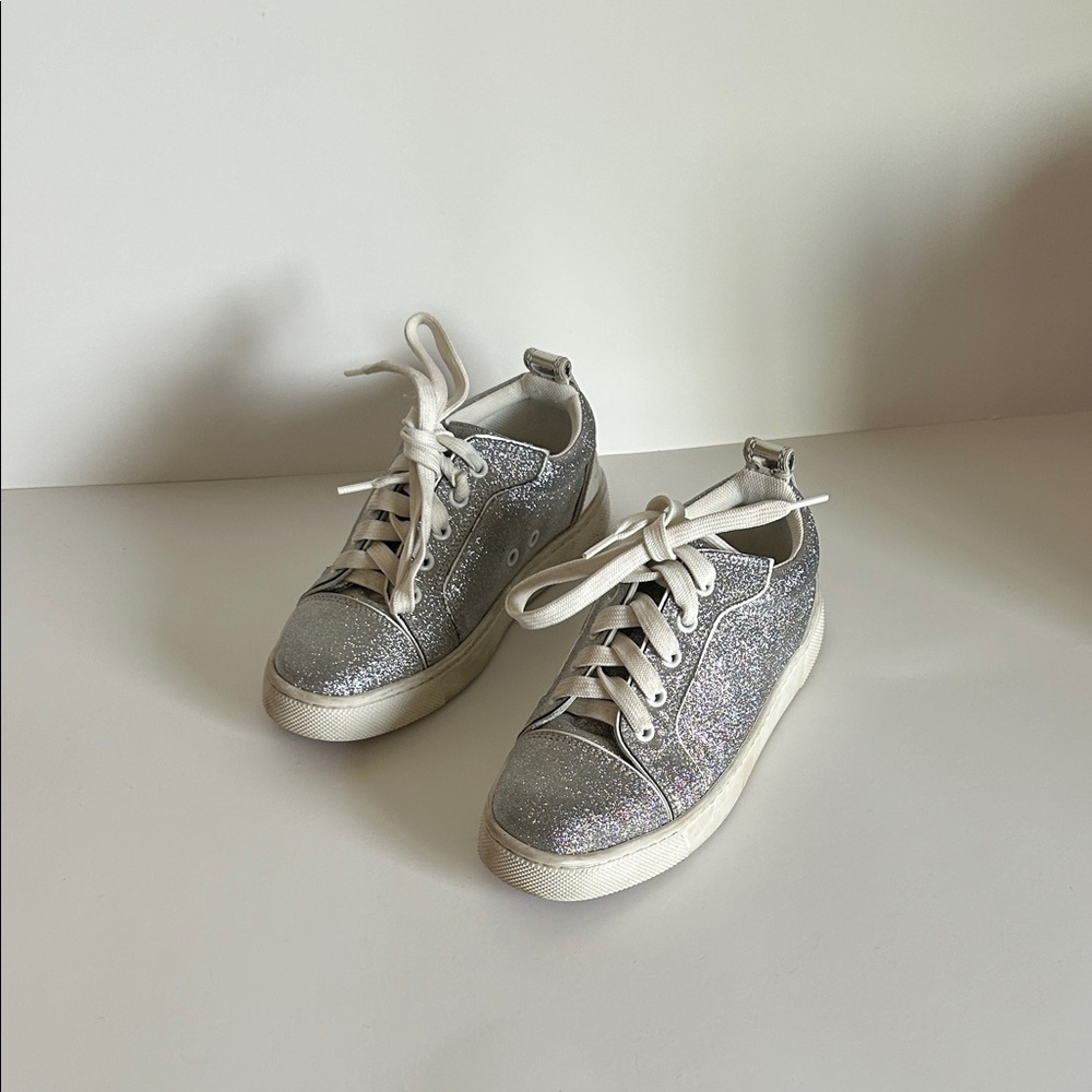 Kids Silver Glitter Lace-Up Sneakers